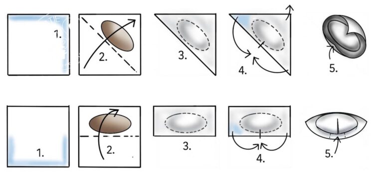 Pangsit vouwen in 5 stappen, zowel driehoekig als rechthoekig