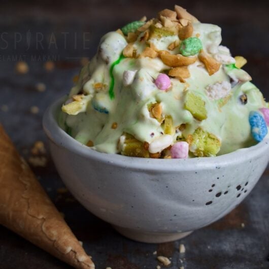 Rocky road ijs pinda pandan - zonder ijsmachine receptenkaart
