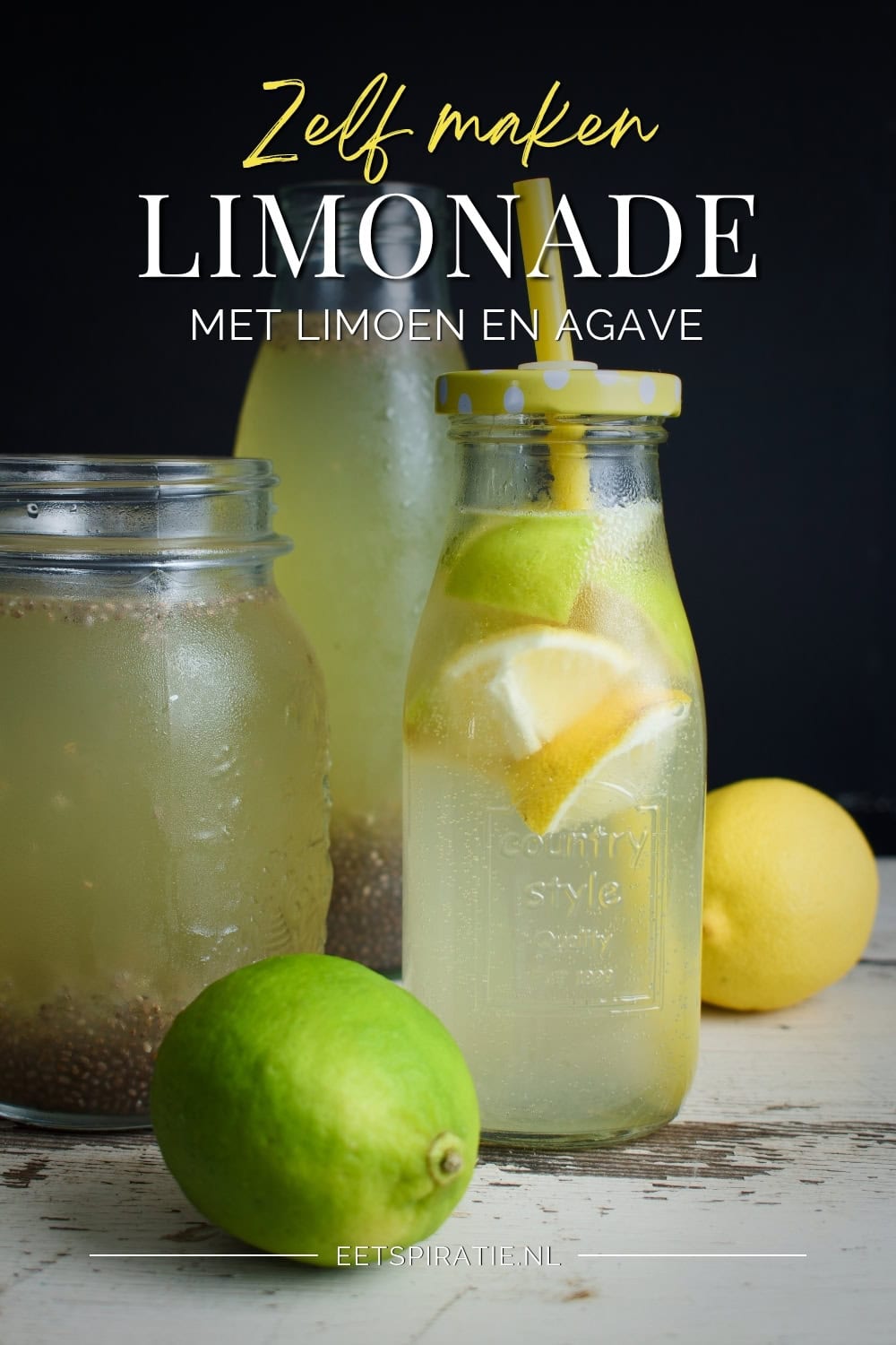 Zelf limonade maken met limoen en agave Pinterest