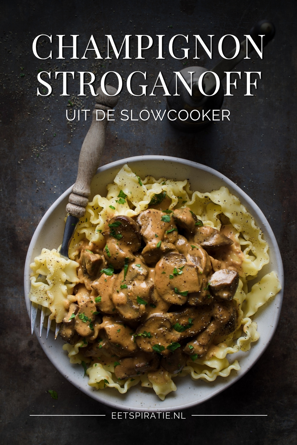 Champignon stroganoff uit de slowcooker